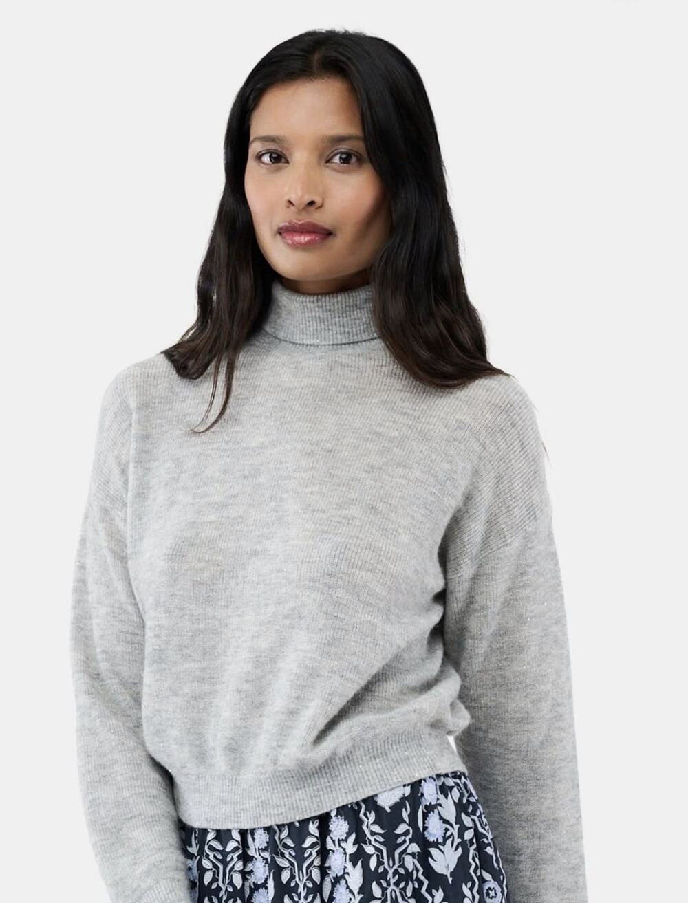 Roller Rabbit Heather Sequins Felice Turtleneck Sweater •S•Wool Alpaca Grey $228